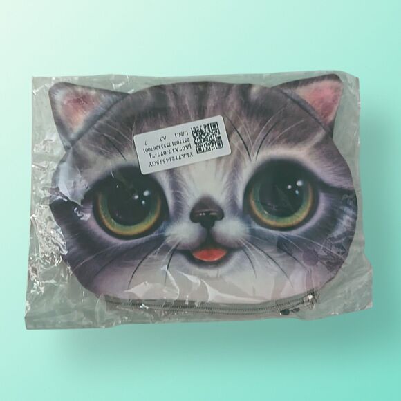 Kawaii Cat Face Coin Purse Wristlet – Cute Kitten Zipper Pouch - Picture 4 of 5